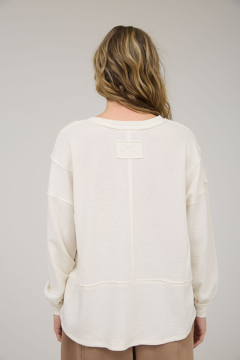 Oatmeal Textured V Neck Top