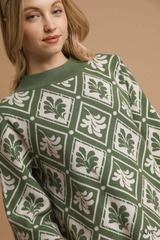 Olive Patterned Mock Neck Sweater