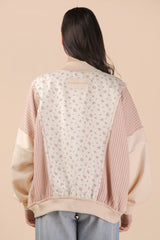 Oatmeal Floral Patchwork Zip Up Jacket