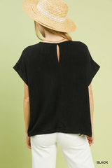 Black Drawstring Linen Top