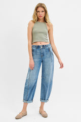 Curvy Kylee Slouchy Barrel Double Button Jean