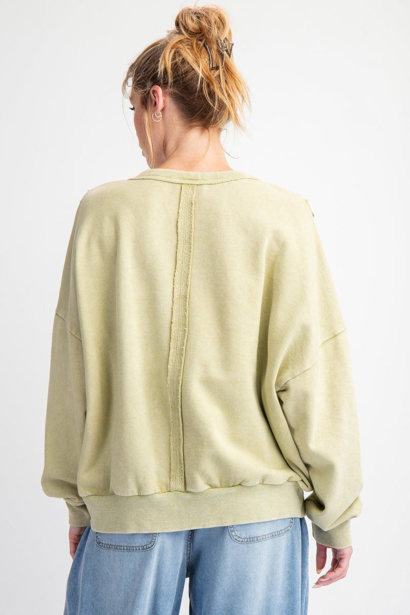 Celery Green Crewneck with Outstiching and Star Detail