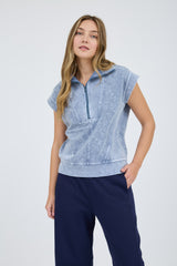 Washed Half Zip Ribbed Sleeveless Top