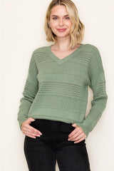 Long Sleeve V Neck Striped Sweater Top