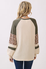 Olive and Leopard Contrast Raglan