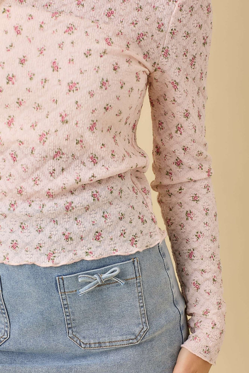 Floral Printed Flower Knit Top