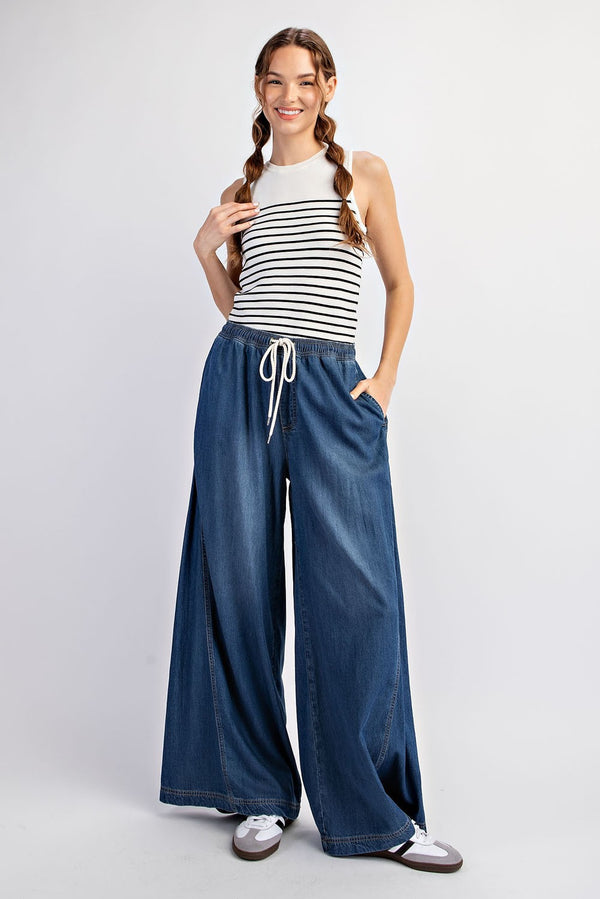 Chambray Mineral Washed Wide Leg Pants