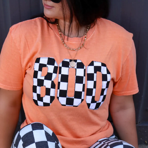 Orange Checkerboard Boo Patch Tee