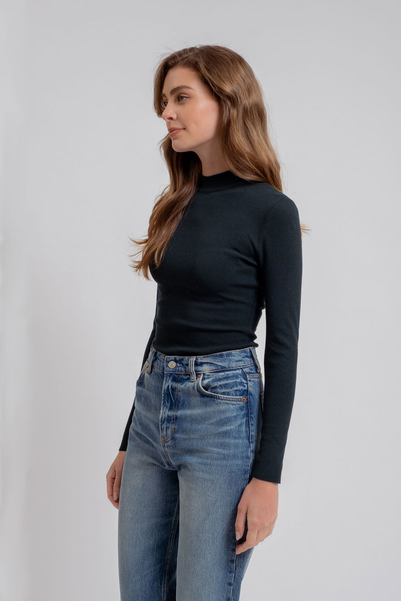 Hunter Green Mock Neck Long Sleeve Knit Top