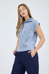 Washed Half Zip Ribbed Sleeveless Top