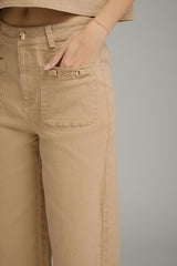 Camel Wide Leg Hardware Accent Pants