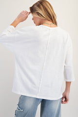Curvy White 3/4 Sleeve Top with Raw Cut Sun Patchwork