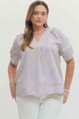 Curvy Lavender Short Sleeve V-Neck Top