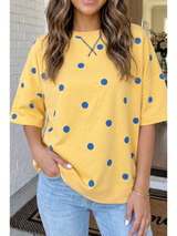 Yellow and Navy Oversized Polka Dot Top
