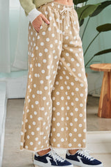 Curvy Polka Dot Raw Hem Wide Leg Pants