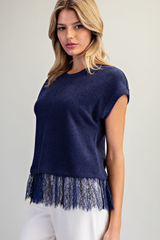 Lace Trim Textured Top