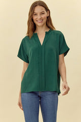 Ruffle Neck Short Sleeve Top