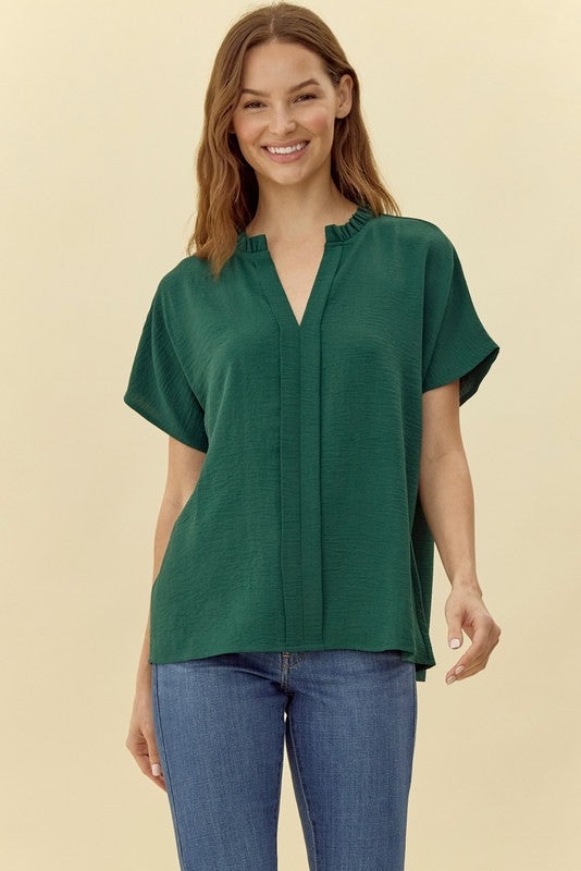 Ruffle Neck Short Sleeve Top