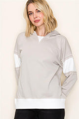 Taupe Contrast Ribbed Hooded Top