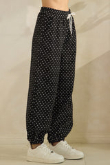Black Lounge Pants With White Polka Dots
