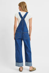 Button Down Wide Leg Cuffed Overalls