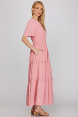 Half Sleeve Elastic Waist Midi Dress