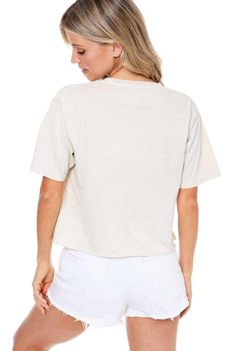 Cream Crop Tee W/ Leopard Cherries Graphic