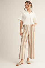 Taupe Wide Leg Bold Stripe Pants