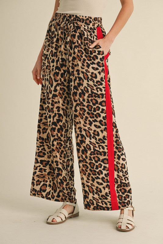 Leopard Pants with Red Striped Side