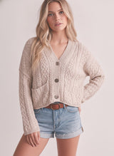 Beige Sailor Knotted Big Button Cardigan