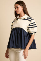 Navy Short Puff Sleeve Top