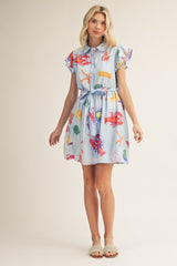 Blue Button Front Collared Lobster Dress