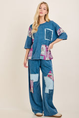 Mineral Wash Boho Patched Top