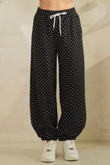 Black Lounge Pants With White Polka Dots