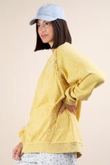 Lace Trim Detail Mineral Washed Knit Top