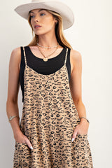 Leopard Print Spaghetti Strap Overalls