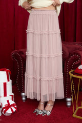 Polkadot Tulle Tiered Midi Skirt