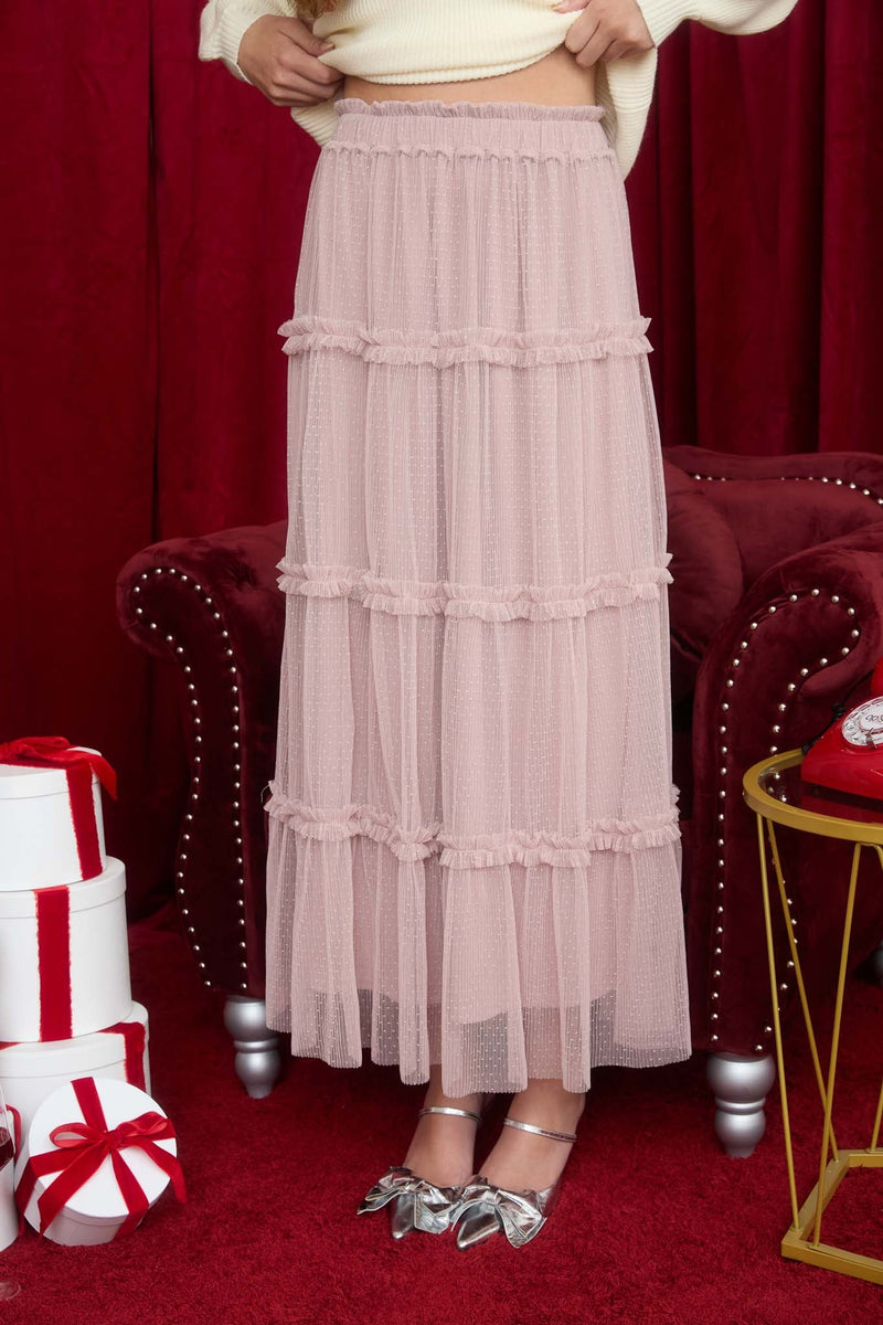Polkadot Tulle Tiered Midi Skirt