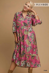 Curvy Boho Paisley Tiered Midi Dress