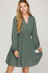 Long Sleeve Tiered Elastic Waist Dress