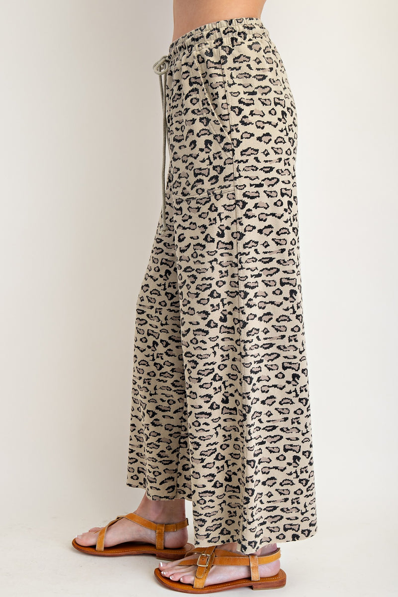 Leopard Mineral Wash Pants with Drawstring