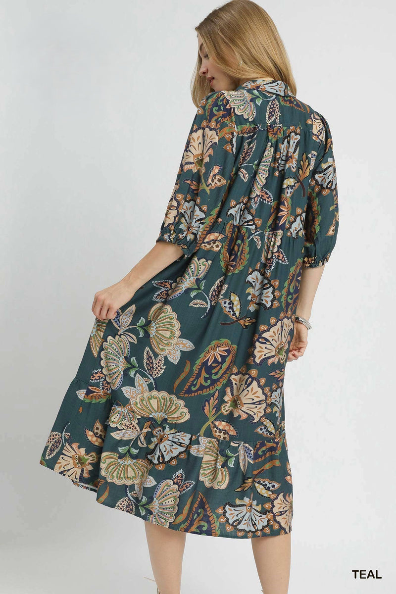 Boho Paisley Tiered Midi Dress