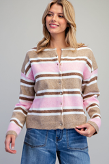 Berry and Cream Striped Cardigan