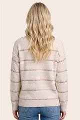 Oatmeal and Pink Crew Neck Long Sleeve Sweater