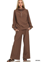 Ribbed Half Zip Pullover and Pant Set