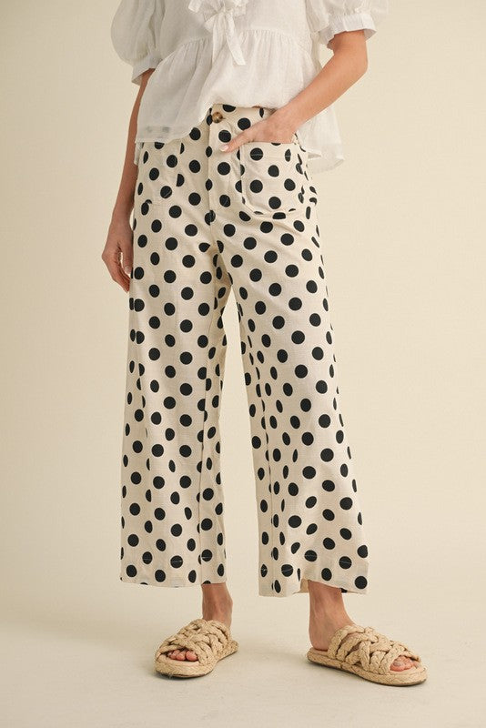 Cream Pants With Black Polka Dots & Pockets