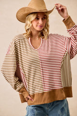 Mocha Stripe Thermal Colorblock Open Seam Top