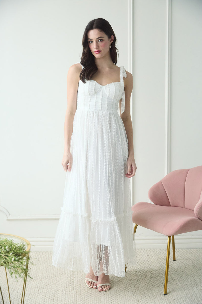 Polka Dot Chiffon Tie Strap Ruched Maxi Dress