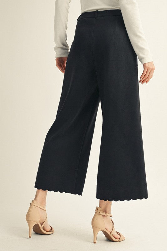 Scalloped Edge Faux Suede Pants