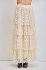Ivory Mesh Floral Printed Maxi Skirt